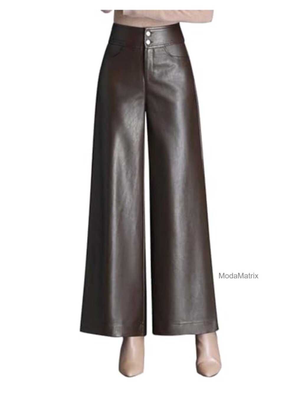 High Waist Wide Leg PU Faux Leather Cropped Pants Culottes